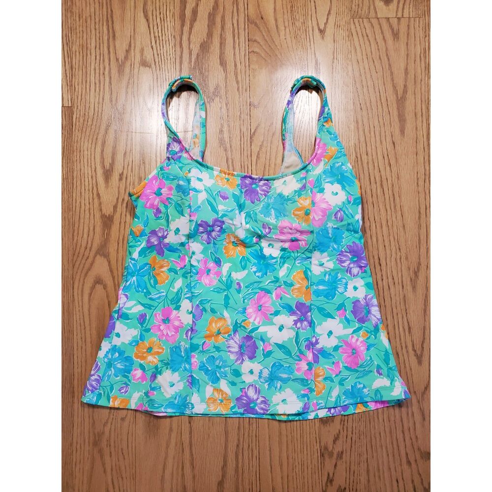Orvis Probably Size 14 Green Colorful Floral Print Tankini Swim Top Vintage VGUC